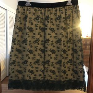 Marc Jacobs Green Lace Skirt w Shiny Beige Lining (Medium)
